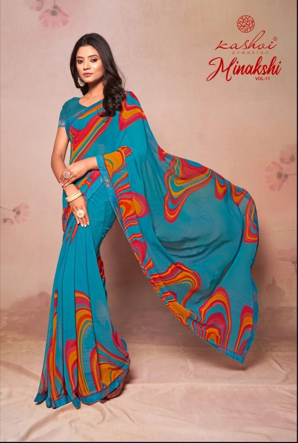Kashvi Creation Minakshi Vol 11 Georgette Wholesale Fancy Sarees Catalog — Wholesale Sarees, Kashvi Creation wholesale from Surat - Gallery Image 7